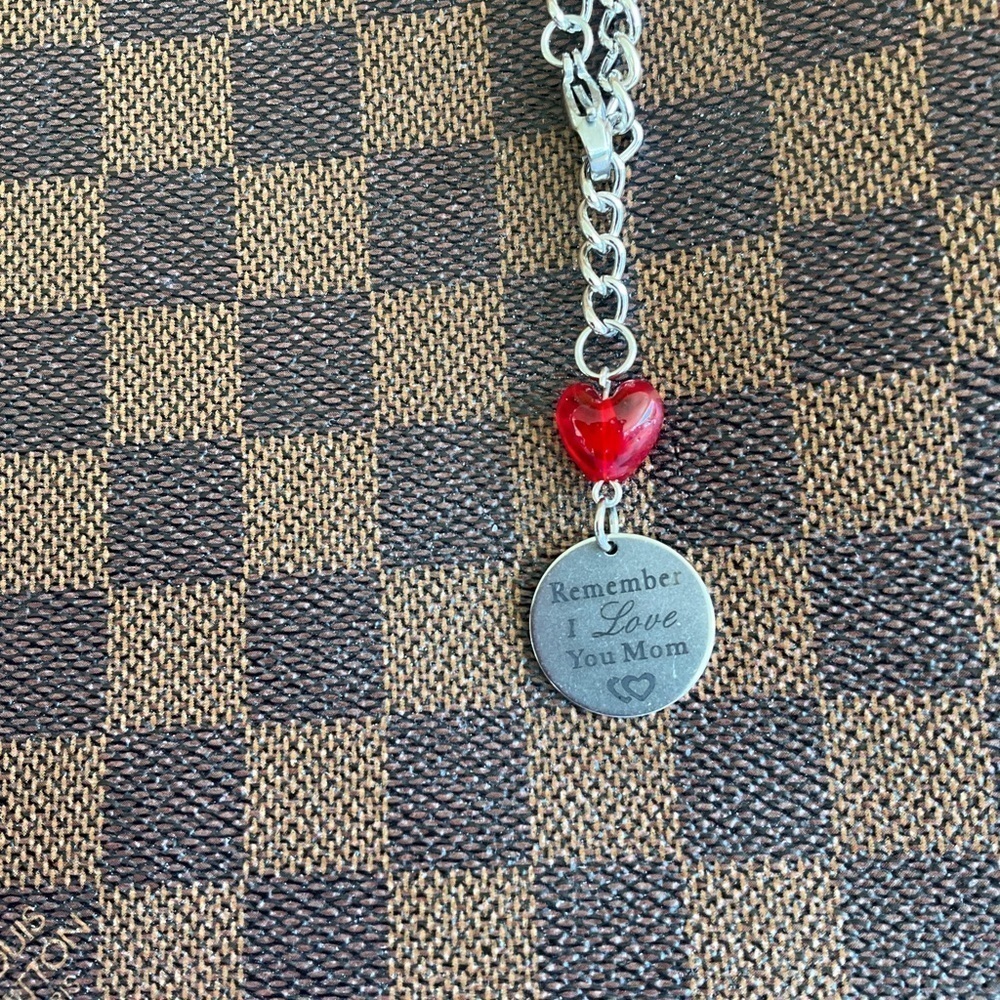 Hand Crafted Cup Handle Charm with Mom Charm and Heart Bead Red Silver - Picture 6 of 11